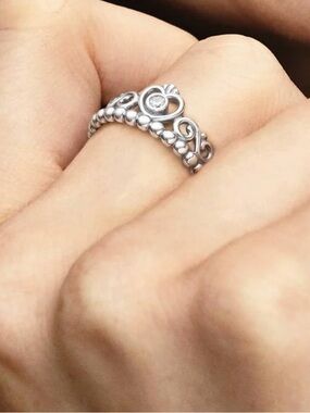 Pandora Silver Tiara-Style Ring with Clear Stone